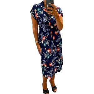 Yumi Kim Anthropologie Floral Blue Buttons Down Missing Belt Midi Dress.Size S